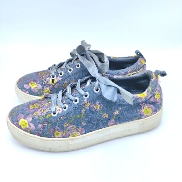 J Slides Skater Sneakers Shoes Sz 8 Floral Embroidered Fabric Ribbon Lace Up - Picture 4 of 11